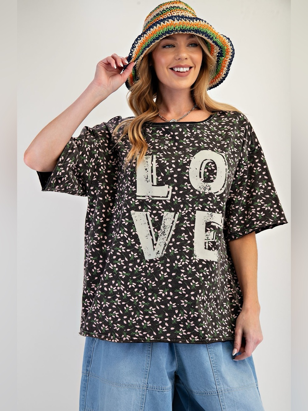 easel Black Floral LOVE Graphic Tee